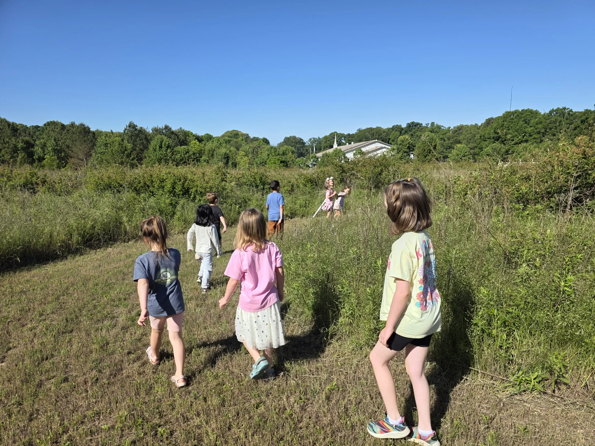 Children exploring and learning outdoors at The Learning Habitat